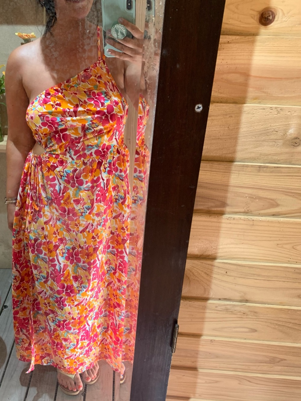 SHEIN Pink & Orange Floral Tie-Shoulder Sundress